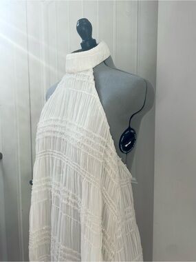 White Halter Pleated Maxi Dress